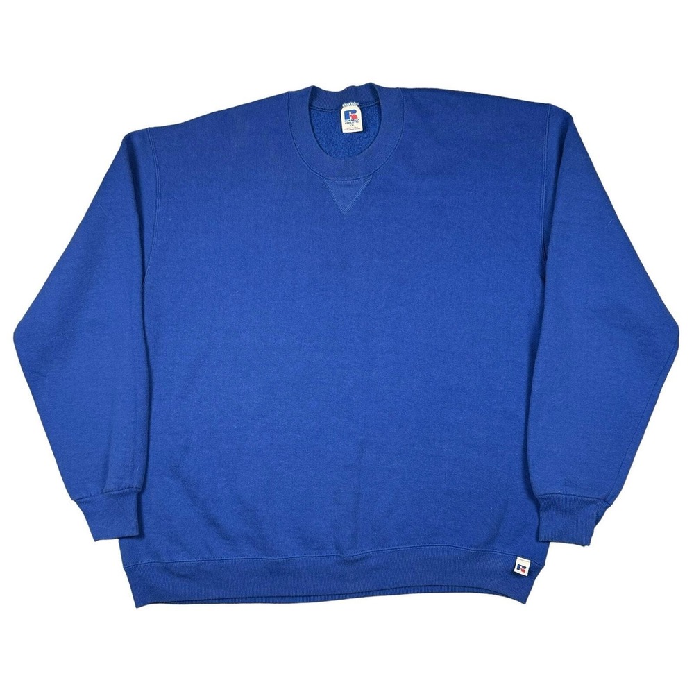 Vintage Russell‎ Sweatshirt Men's XXL 2XL USA Made Crewneck Blue Pullover Fleece